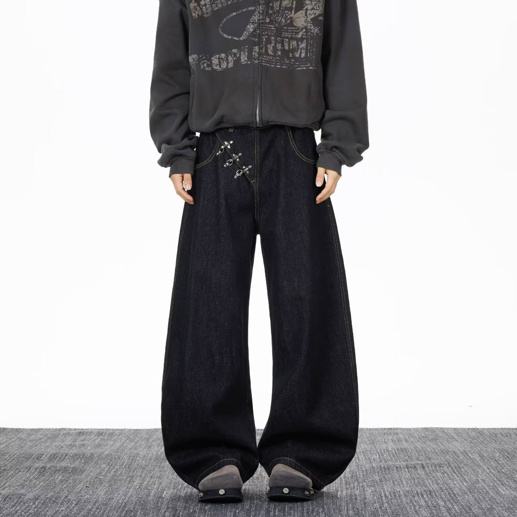 Mens Black Straight Leg Denim Pants