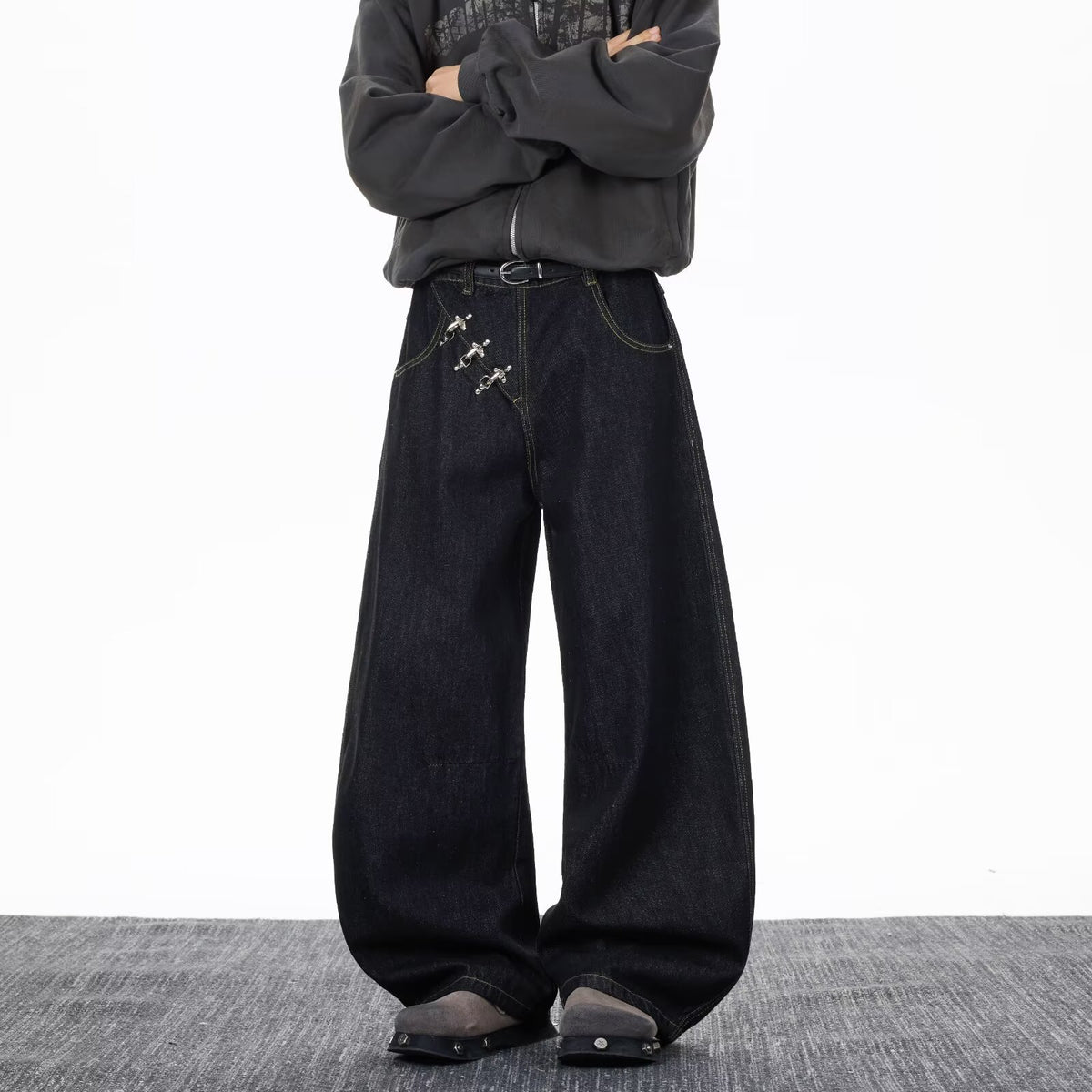 Mens Black Straight Leg Denim Pants