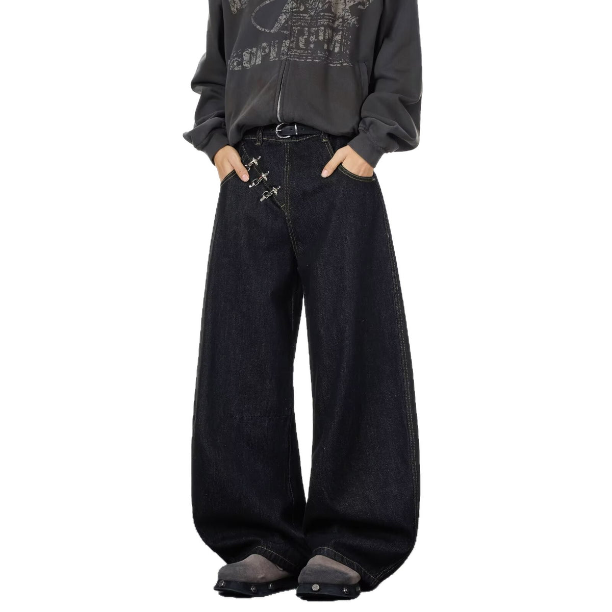 Mens Black Straight Leg Denim Pants