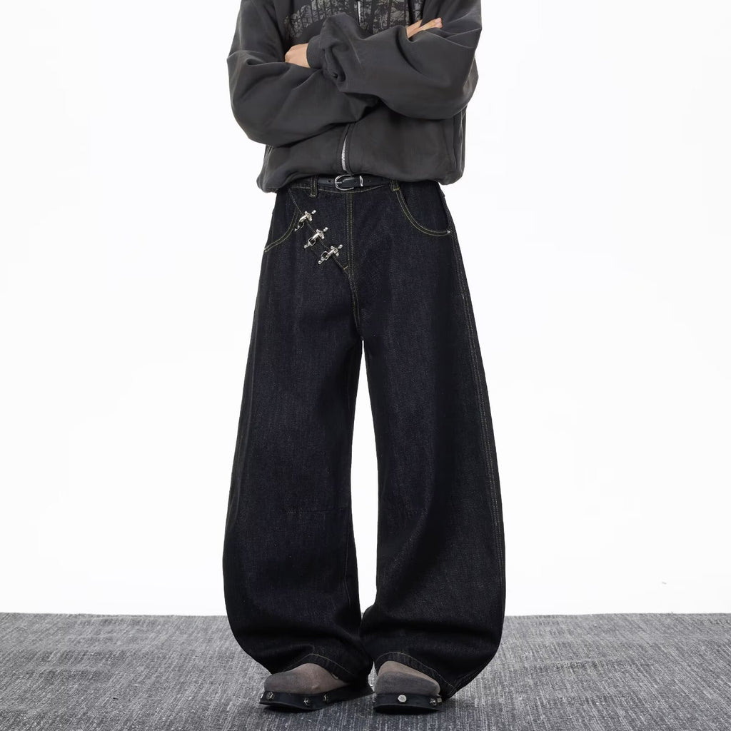 Mens Black Straight Leg Denim Pants