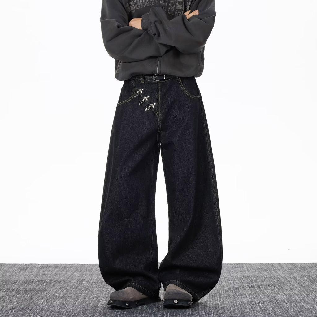 Mens Black Straight Leg Denim Pants