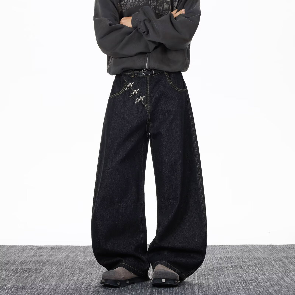 Mens Black Straight Leg Denim Pants