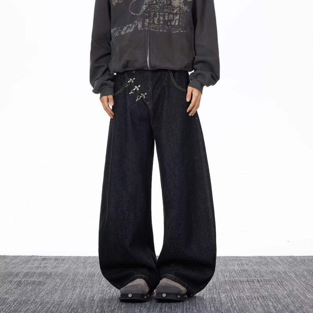 Mens Black Straight Leg Denim Pants