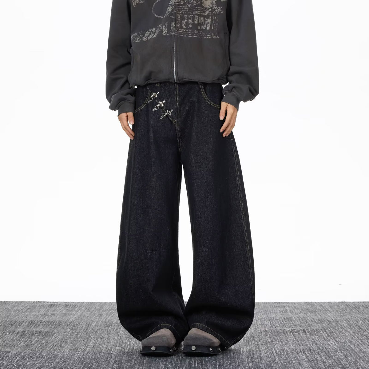 Mens Black Straight Leg Denim Pants